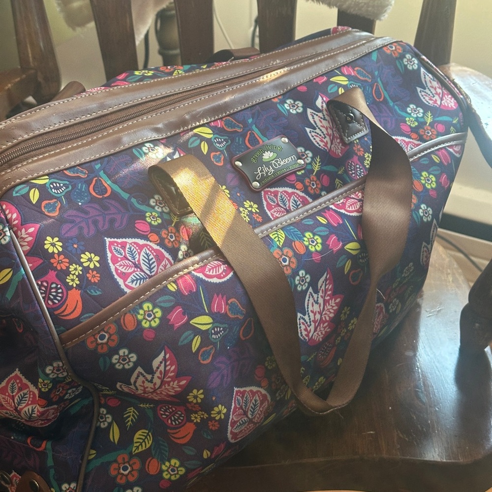 Lily Bloom Multicolor Floral Print Wheeled Duffle